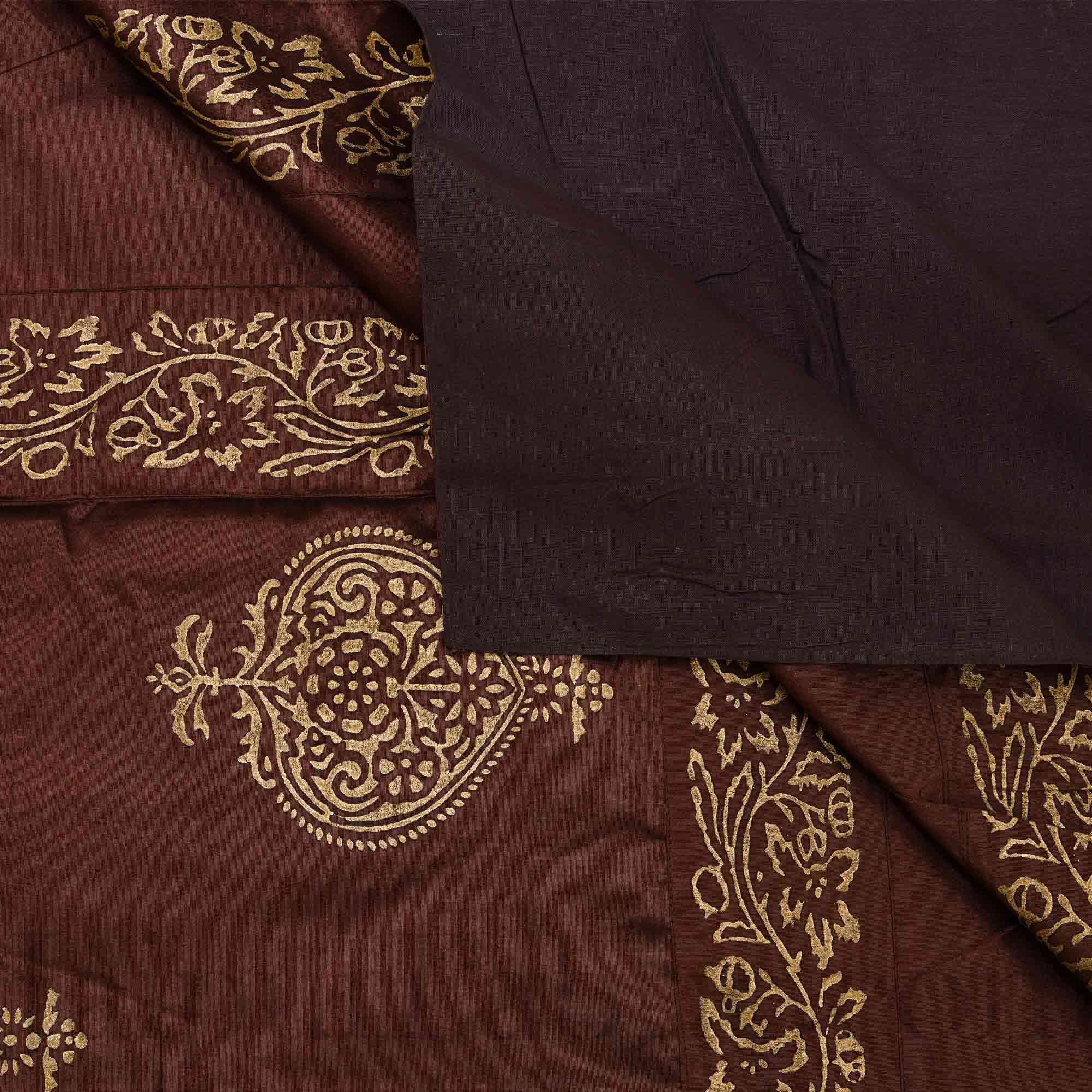 Brown Base Khadi Print Hand Work Silk Double Bed Sheet