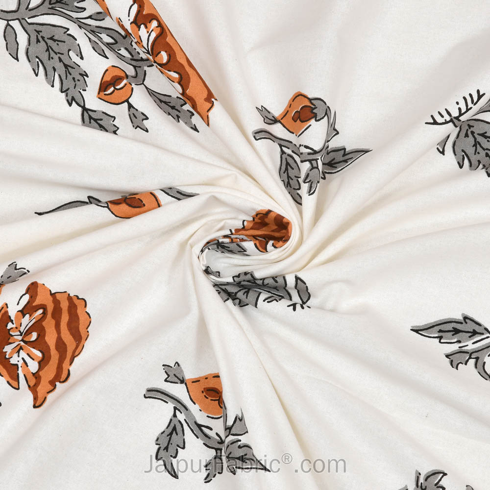 Orange Floral Allure Double Bedsheet