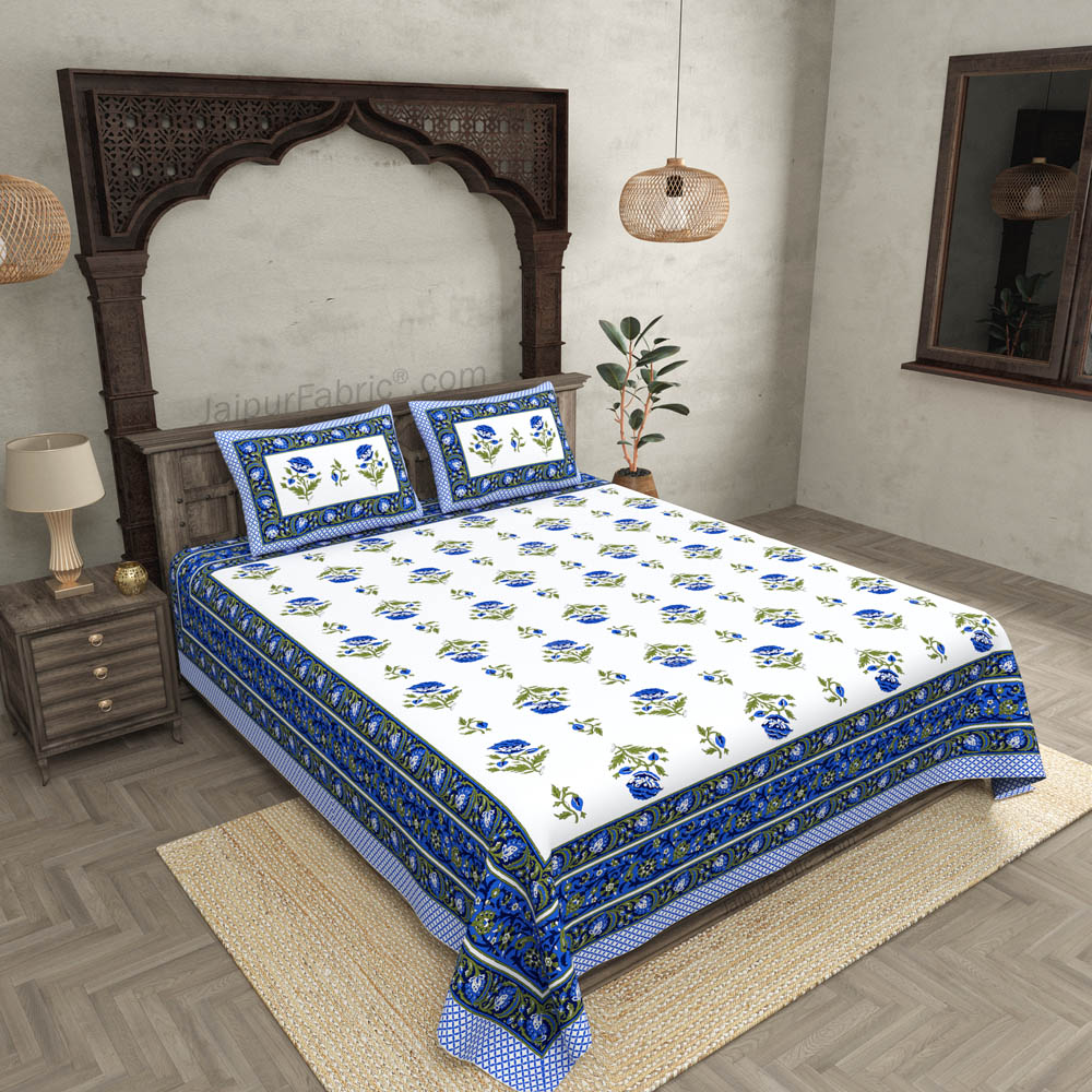 Blue Floral Allure Double Bedsheet