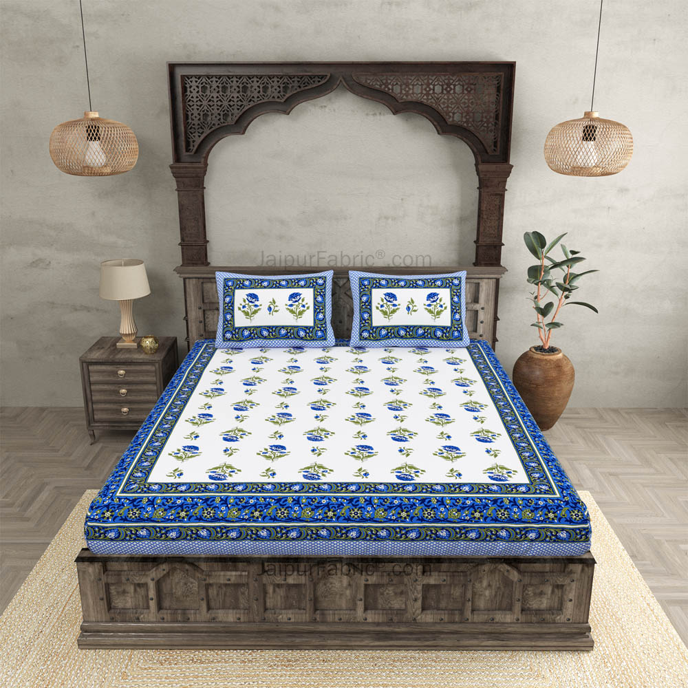 Blue Floral Allure Double Bedsheet