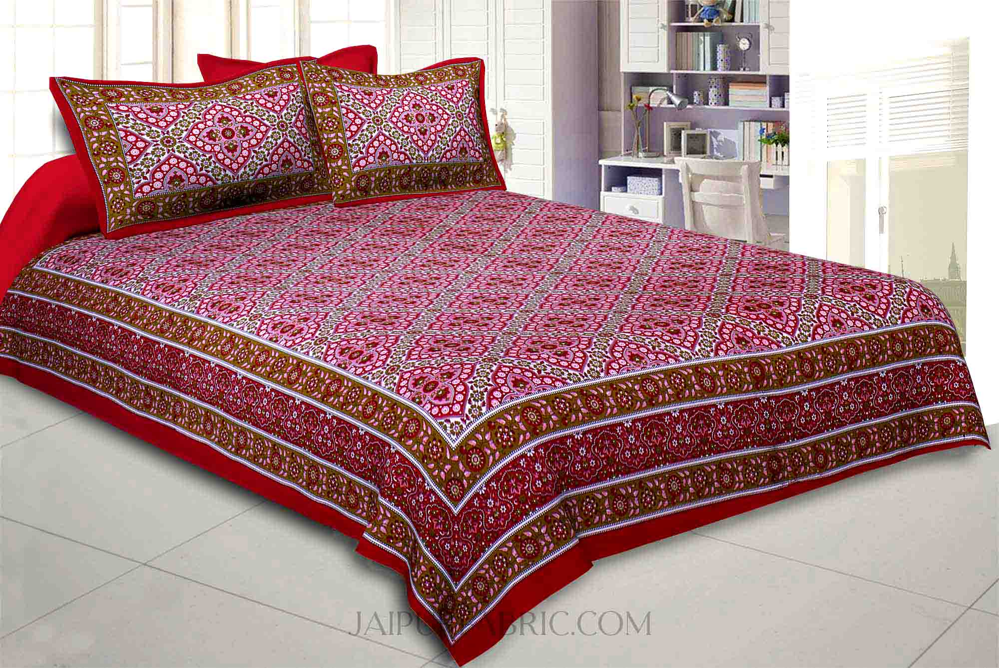 Red Kalamkari Double Bedsheet