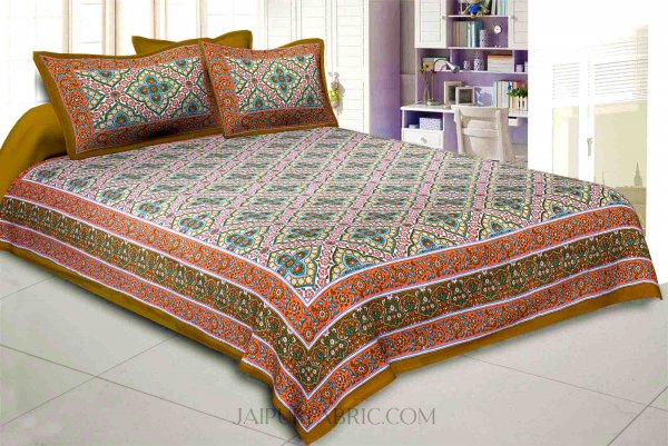 Mehandi Green Kalamkari Double Bedsheet