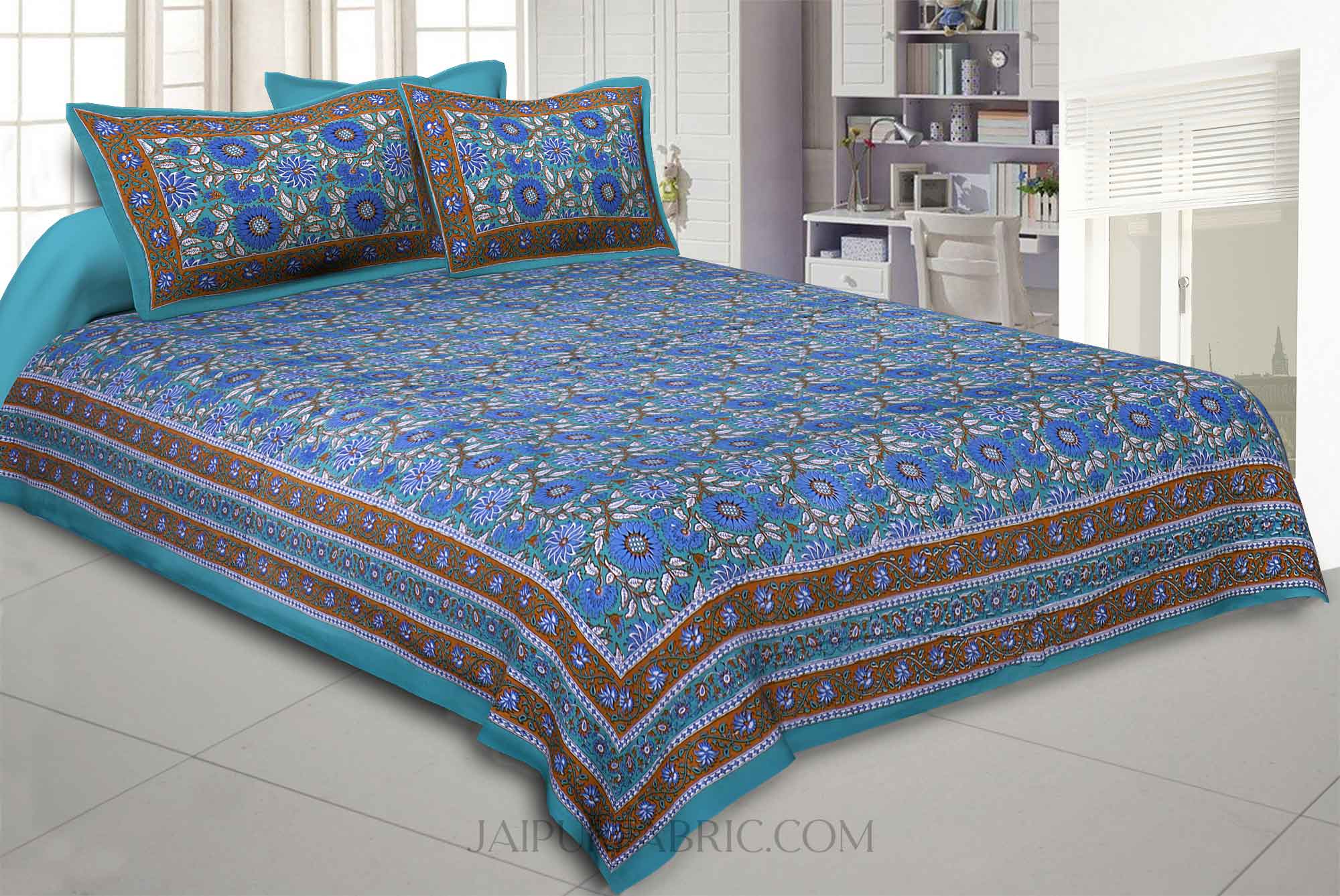 Green Lovely Orchid Double Bedsheet