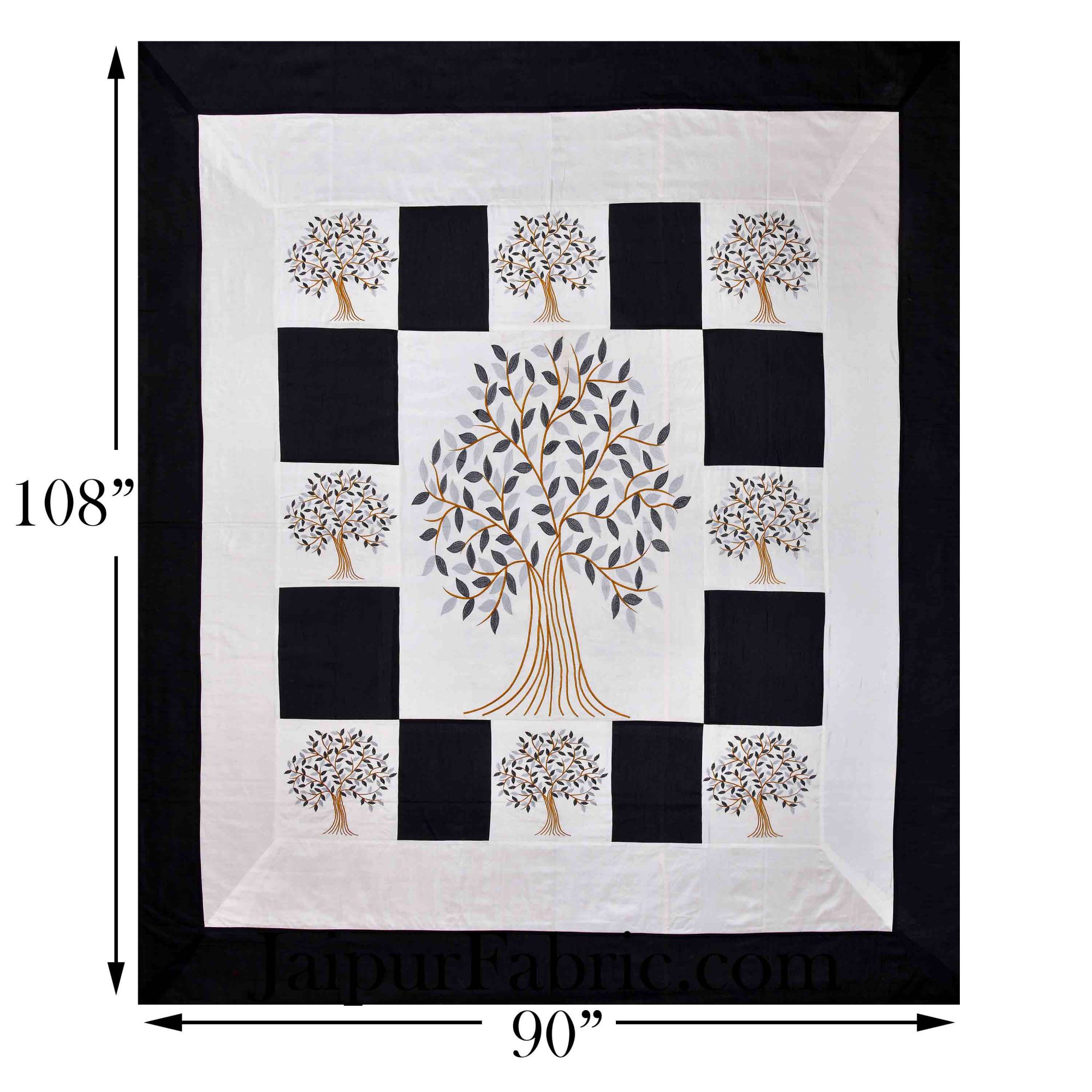 Black Base Machine Embroidery White Patch Work Silk Double Bed Sheet