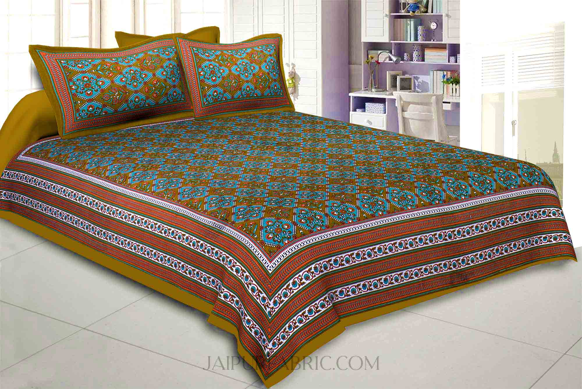 Mustard Green Kite Charisma Double Bedsheet