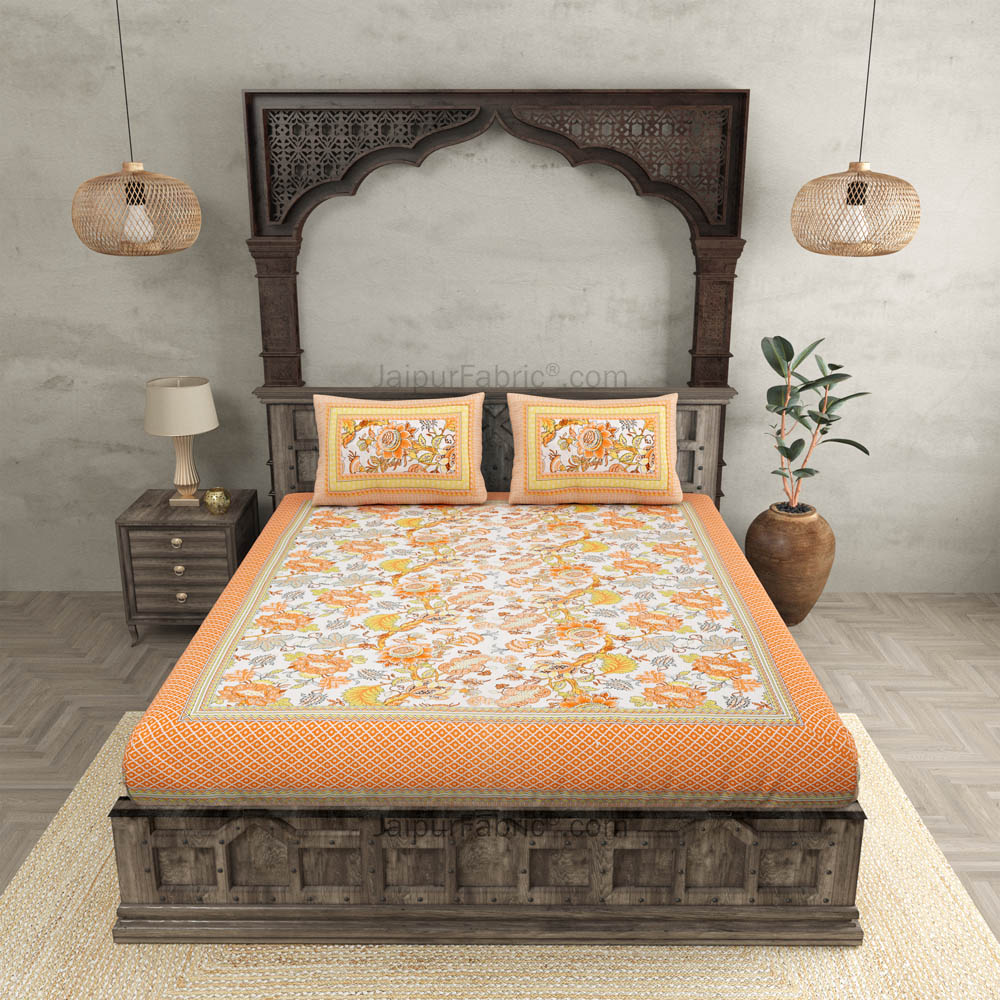 Orange Gala Flowers Double bedsheet