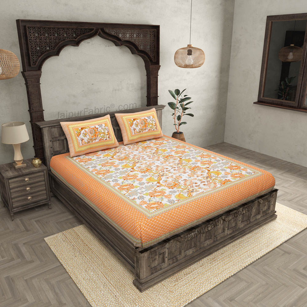 Orange Gala Flowers Double bedsheet