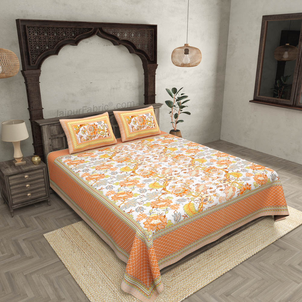 Orange Gala Flowers Double bedsheet