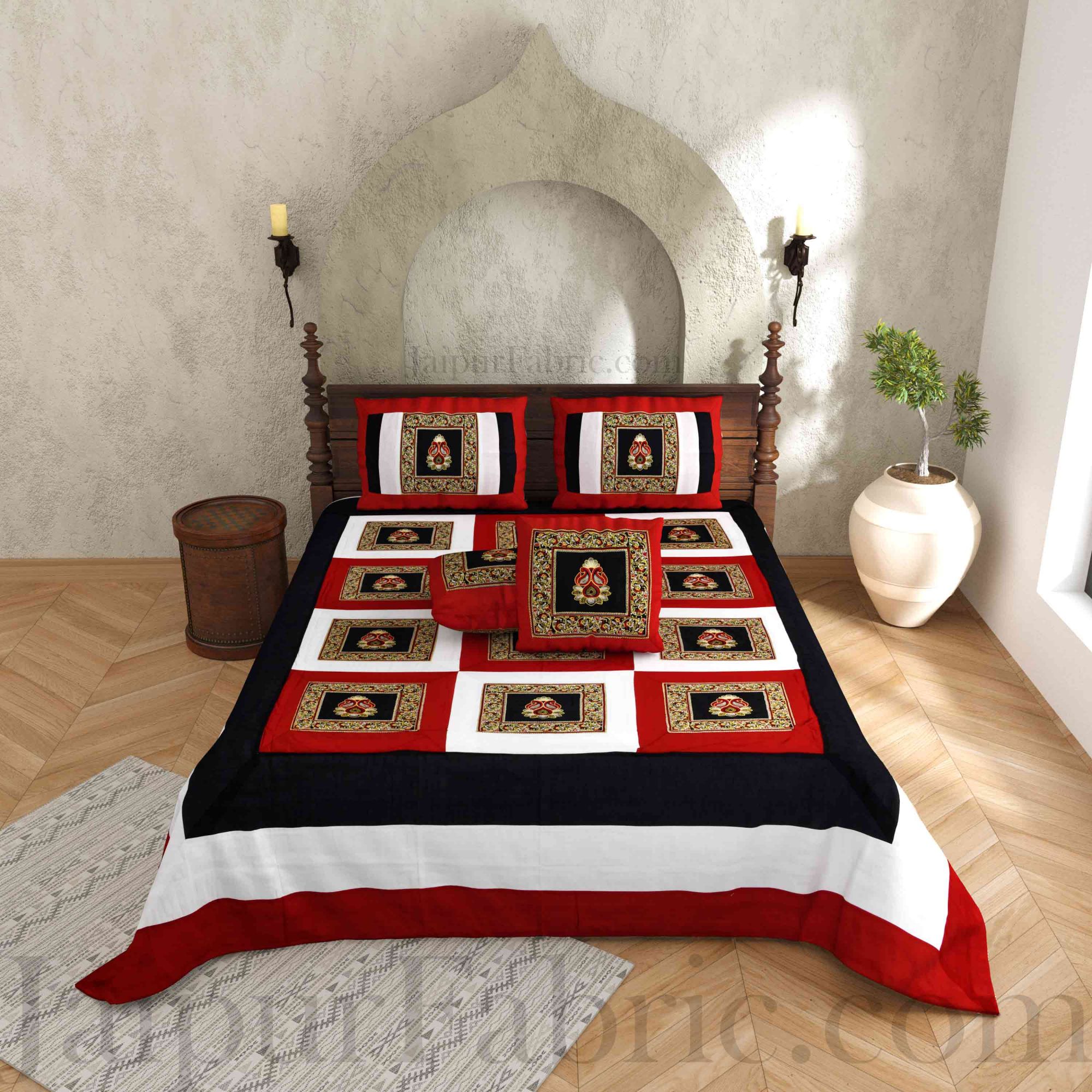 Maroon White Base Machine Embroidery and Zari Thread Work Silk Double Bed Sheet