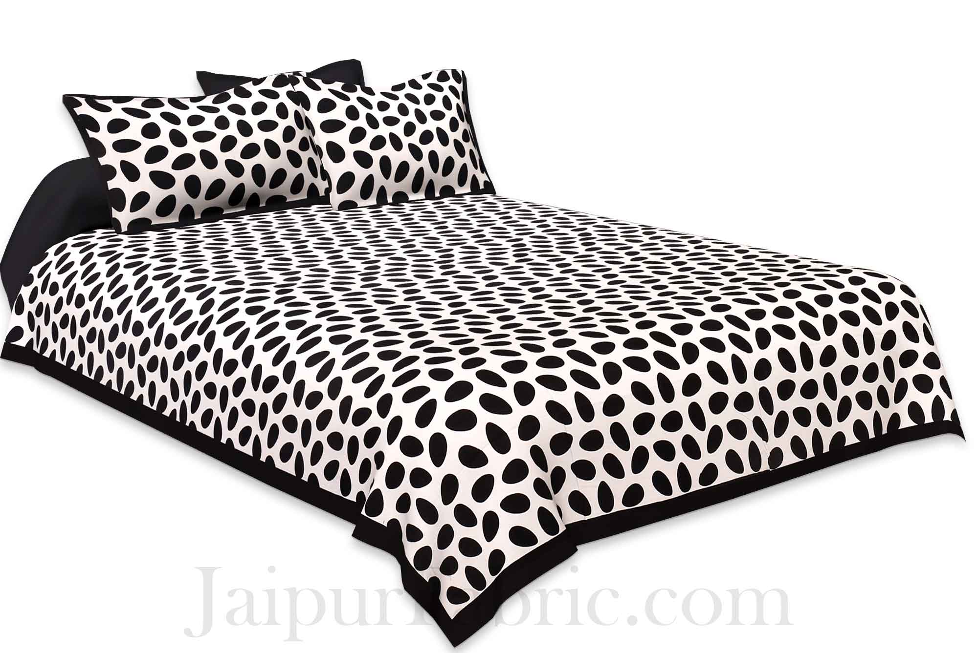 Black Border White Base Cow Print Cotton Double Bed Sheet