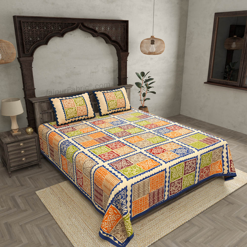 Double bedsheet Katha Barmeri Print