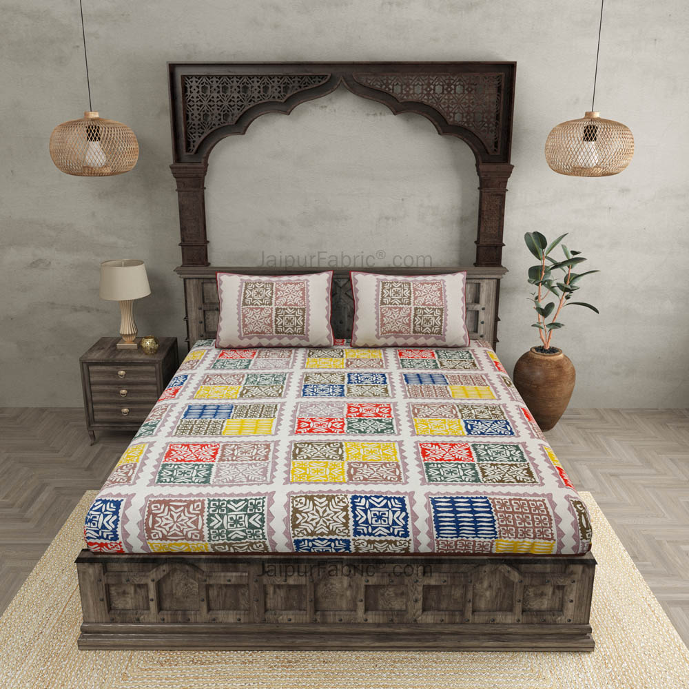 Double bedsheet light Katha Barmeri Print