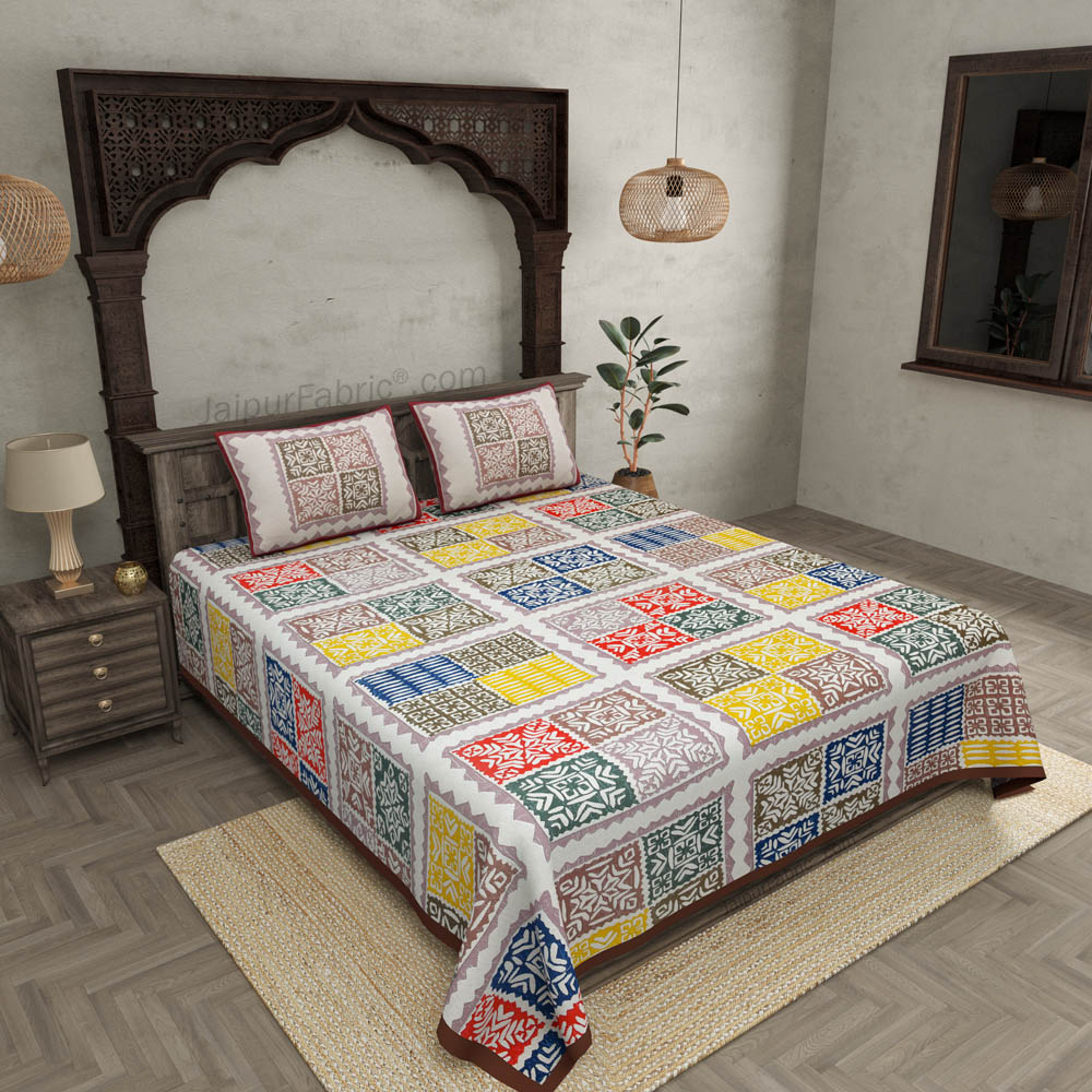 Double bedsheet light Katha Barmeri Print