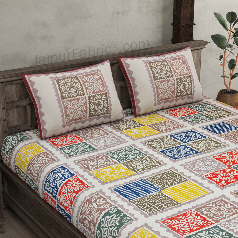 Double bedsheet light Katha Barmeri Print