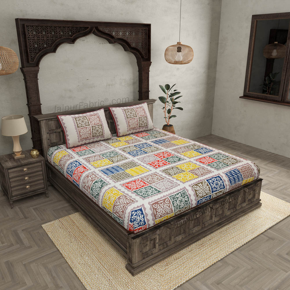 Double bedsheet light Katha Barmeri Print