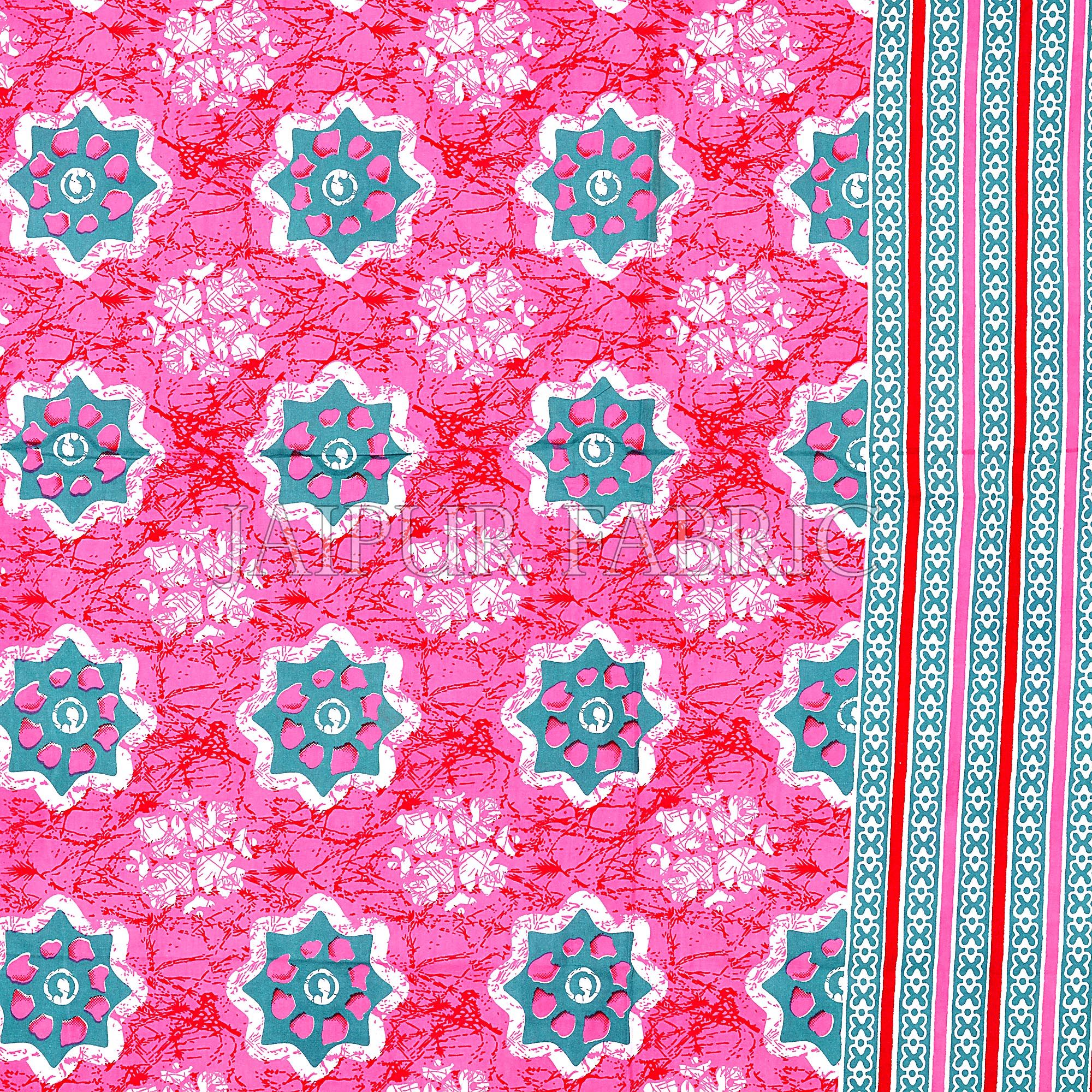 Sea Green Border Pink Base Floral Print Cotton Double Bedsheet