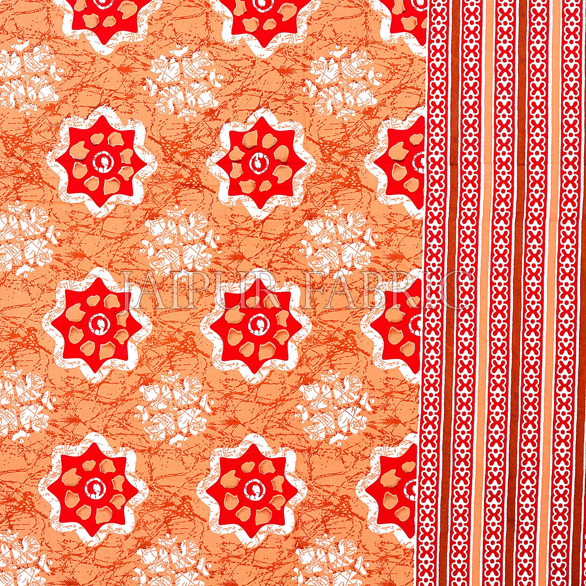 Red  Border Orange Base Floral Print Cotton Double Bedsheet