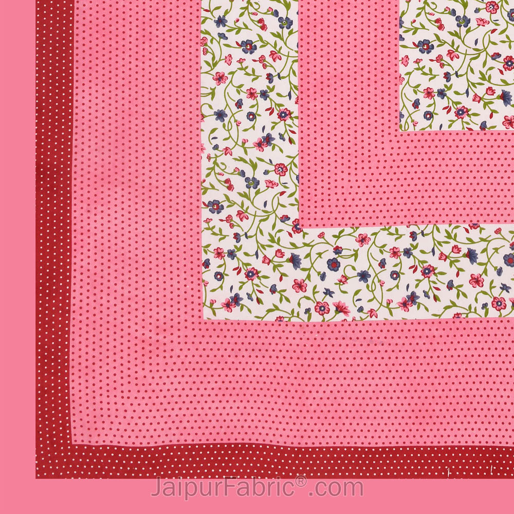 Floral Double Bedsheet Pink Color Dotted Border with 2 Pillow Covers