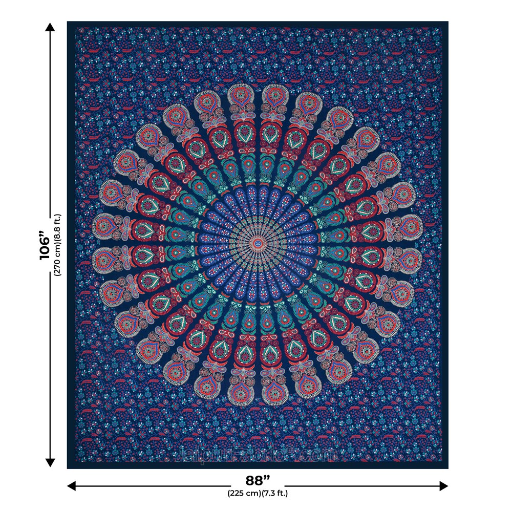 Blue Mandala Double Bedsheet Tapestry with 2 Pillow Covers