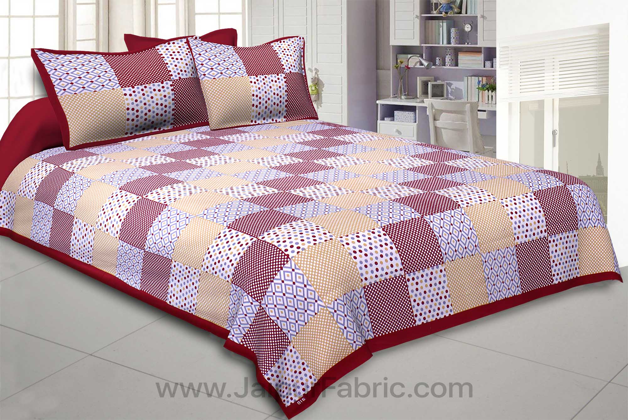 Maroon Polka Checks Double Bedsheet