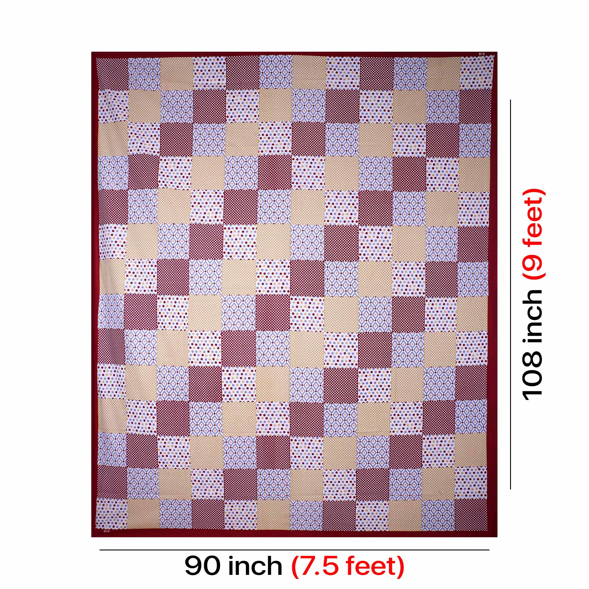 Maroon Polka Checks Double Bedsheet