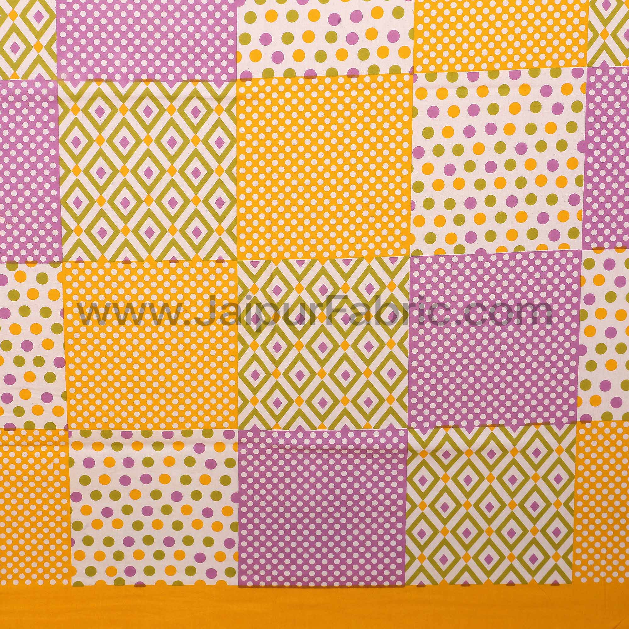 Yellow Polka Checks Double Bedsheet