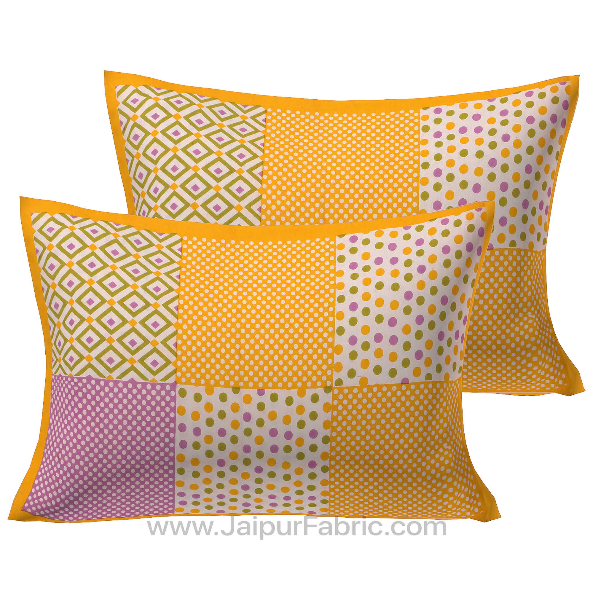 Yellow Polka Checks Double Bedsheet