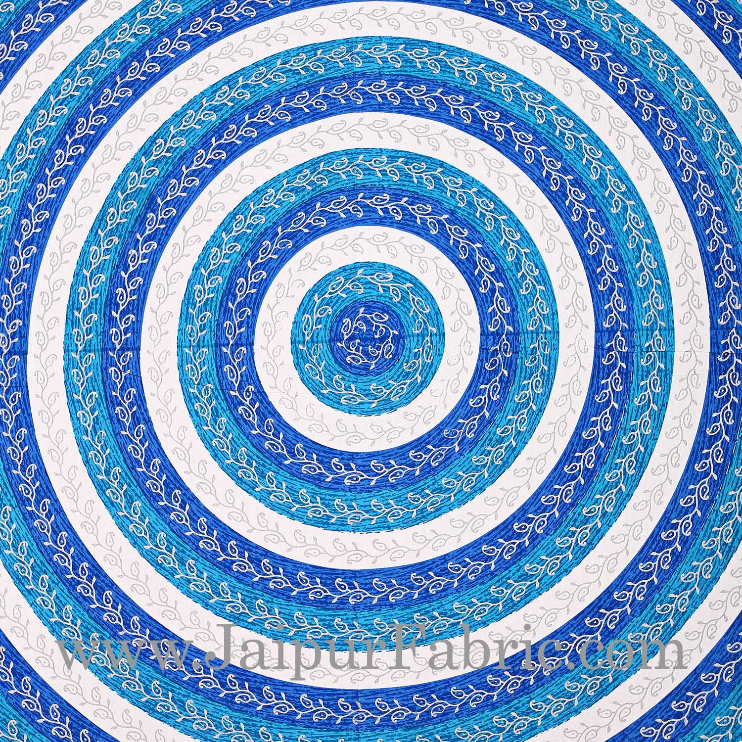 Blue Border Cream Base Circle Pattern With Silver Print Super Fine Cotton Doube Bed Sheet