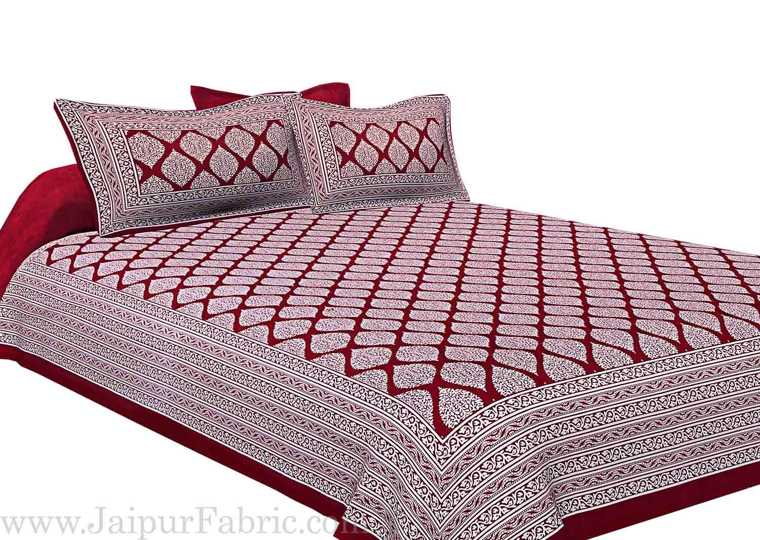 Maroon Border White Base Lahariya Print Super Fine Cotton Double Bedsheet