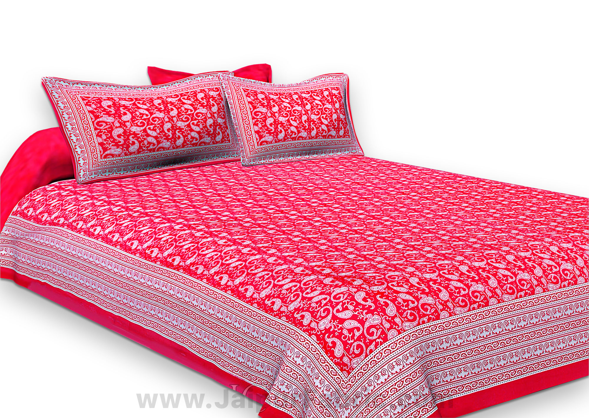 Rose Red Border Base Karry Design Super Fine Cotton Double Bedsheet