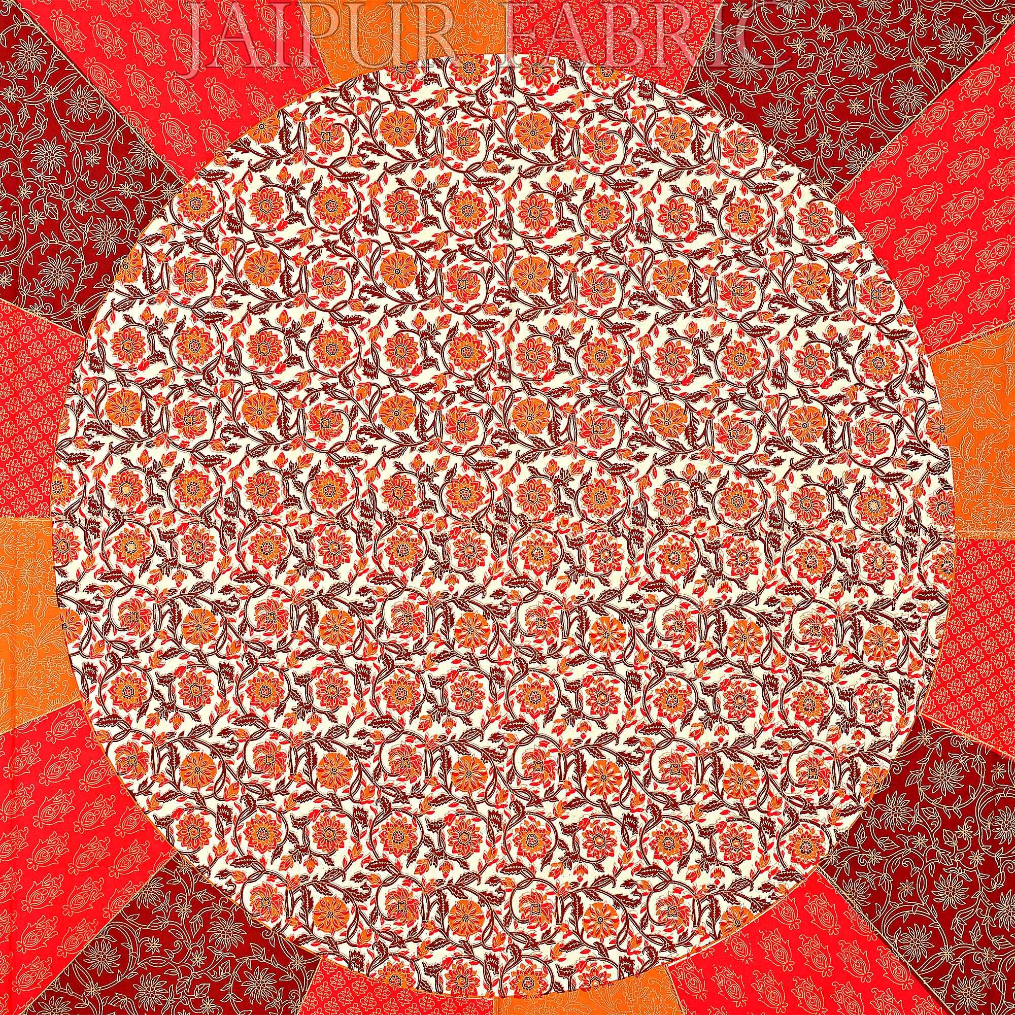 Radish Orange Border Cream Circle Flower And chakri Pattern With Golden Print Super Fine  Cotton Double Bedsheet