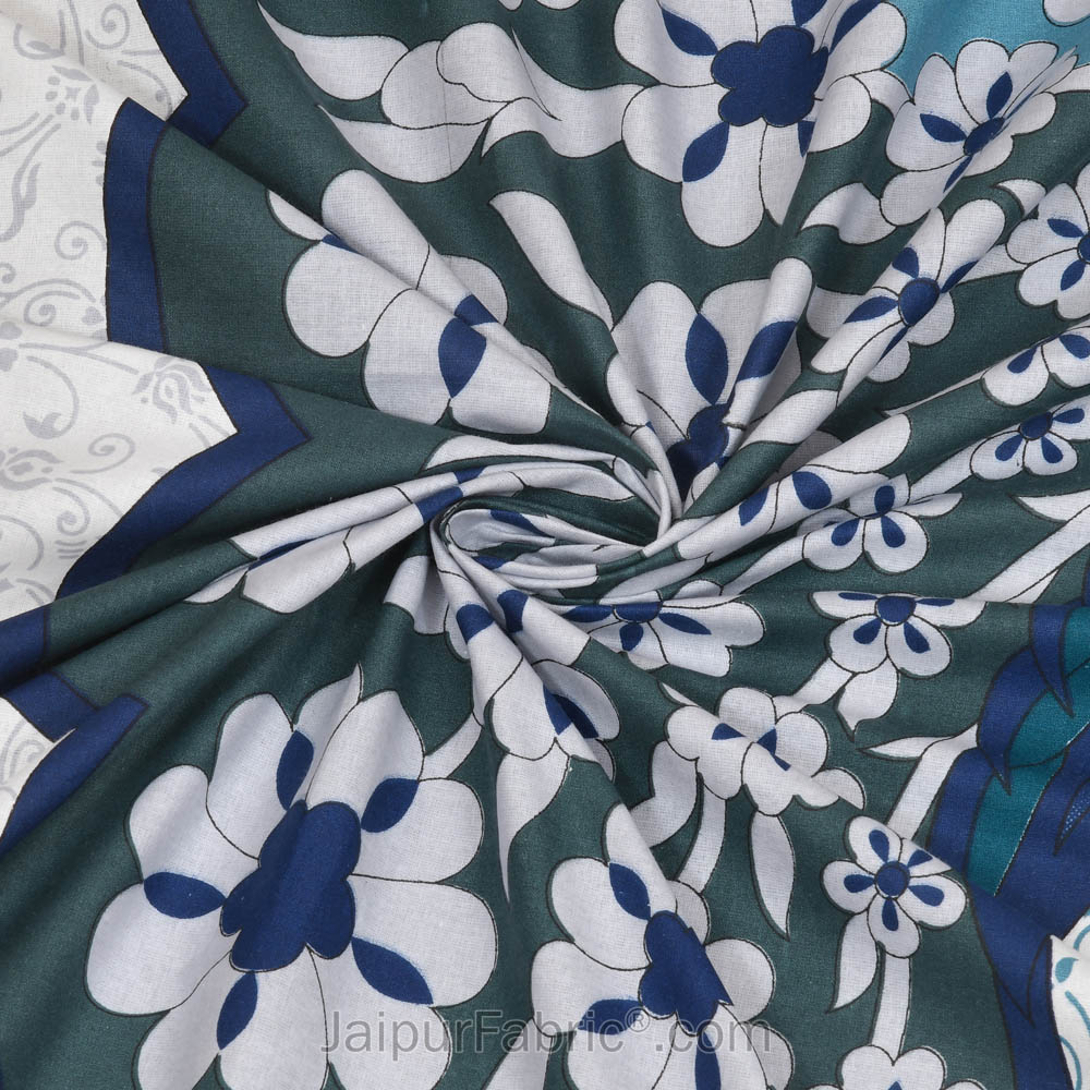 Twill Cotton Bedsheet Dancing Blue Peacock