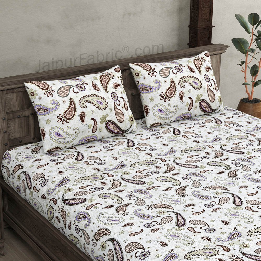 Paisley Creamish Pink 240 TC King Size Double Bedsheet