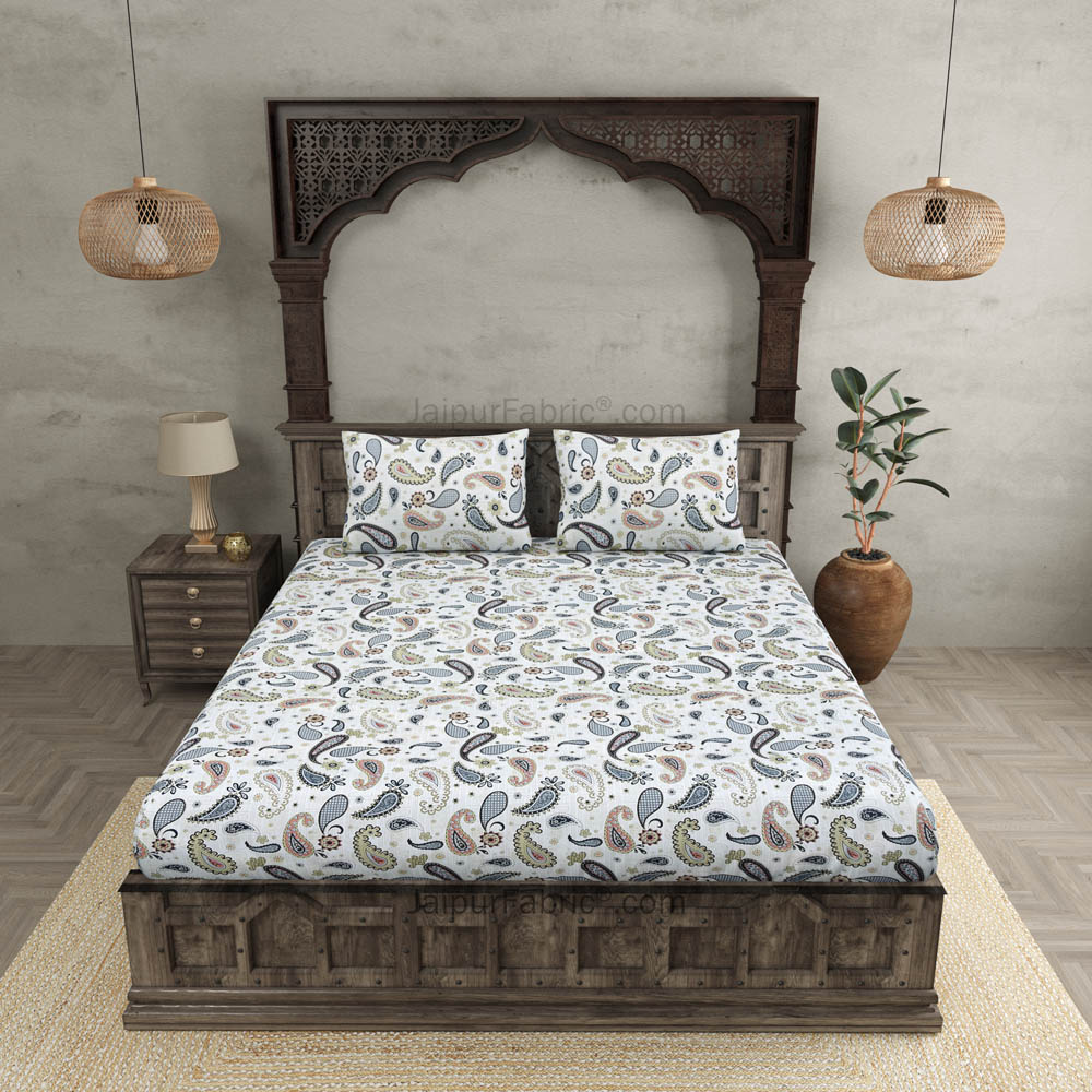 Paisley Blueish Grey 240 TC King Size Double Bedsheet