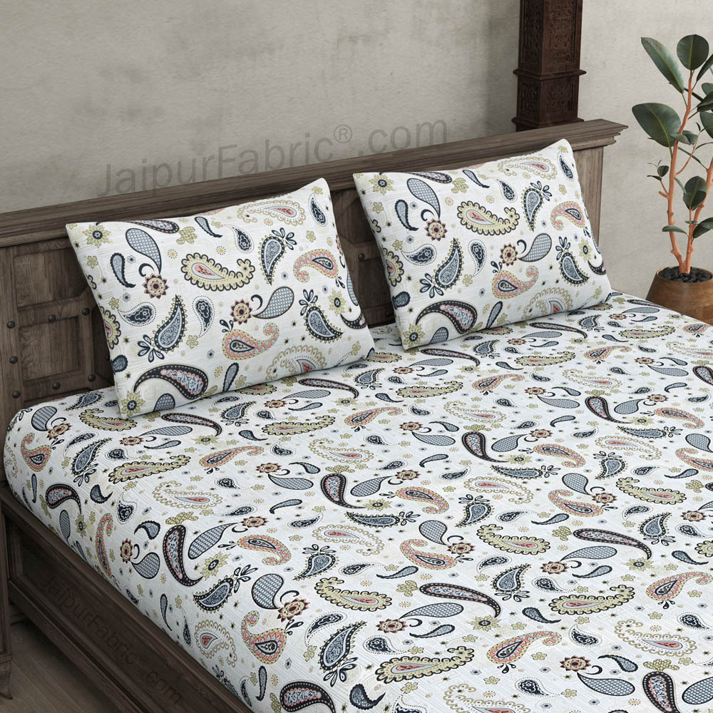 Paisley Blueish Grey 240 TC King Size Double Bedsheet