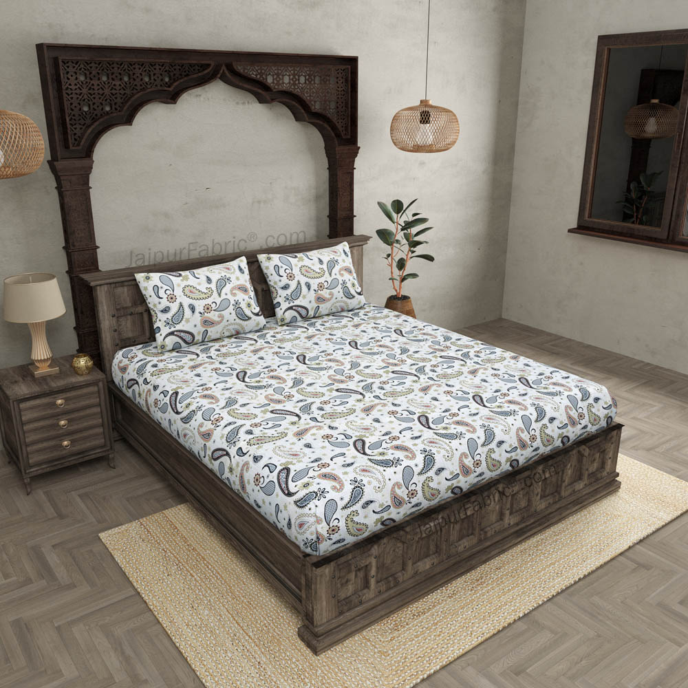 Paisley Blueish Grey 240 TC King Size Double Bedsheet