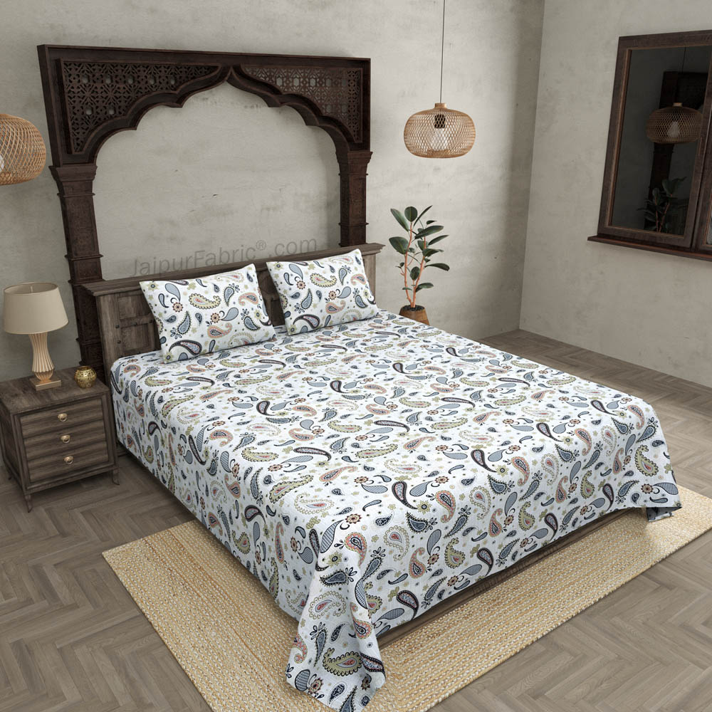 Paisley Blueish Grey 240 TC King Size Double Bedsheet