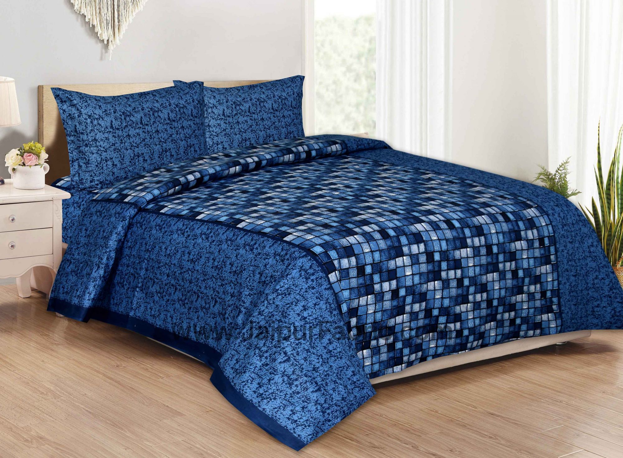 Procion Blue Boxy Beauty Double Bedsheet