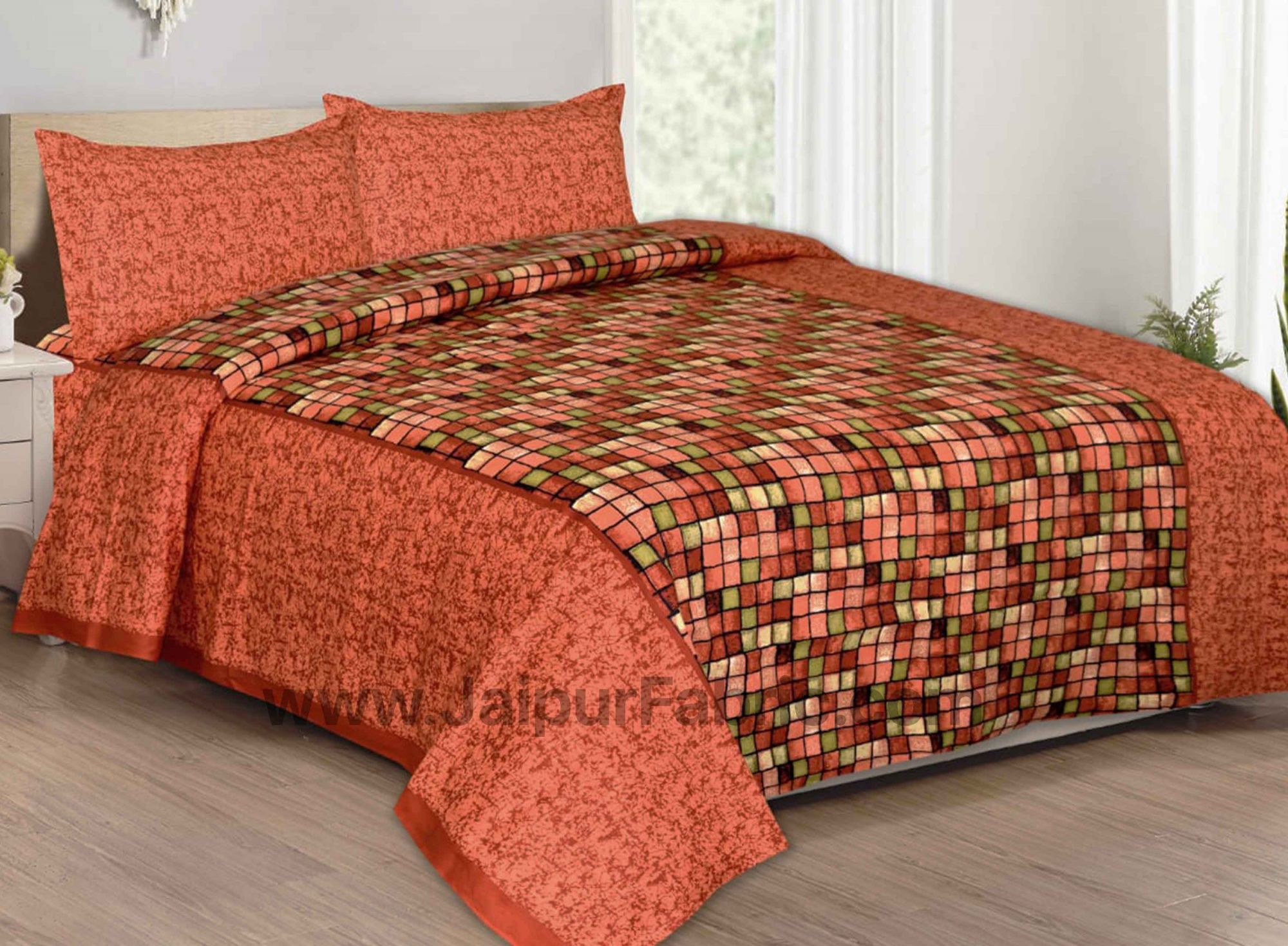 Procion Orange Boxy Beauty Double Bedsheet