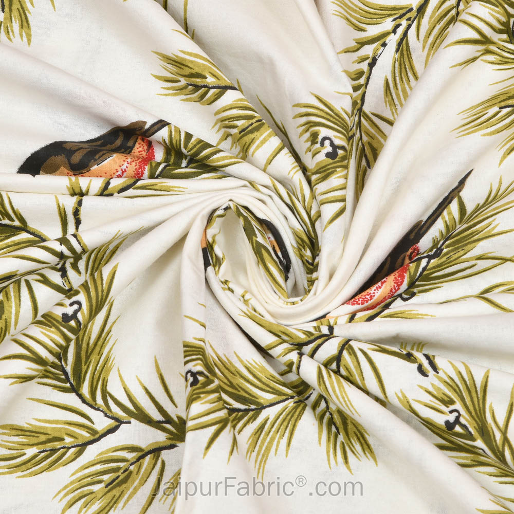 Pure Cotton 240 TC Double bedsheet indian bird print green