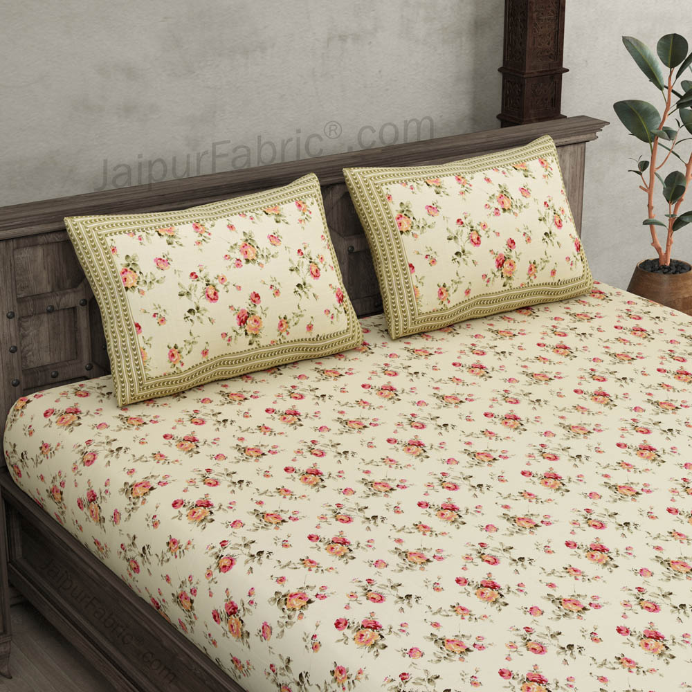 Pure Cotton 240 TC Double bedsheet in cream seamless floral print