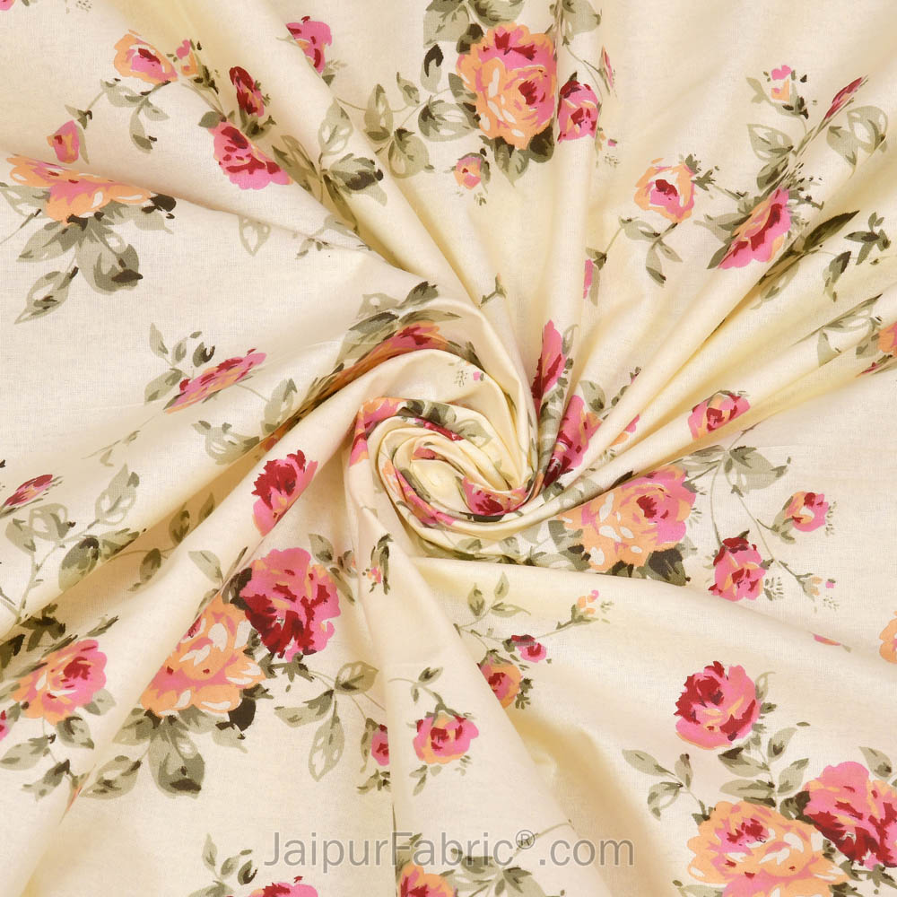 Pure Cotton 240 TC Double bedsheet in cream seamless floral print