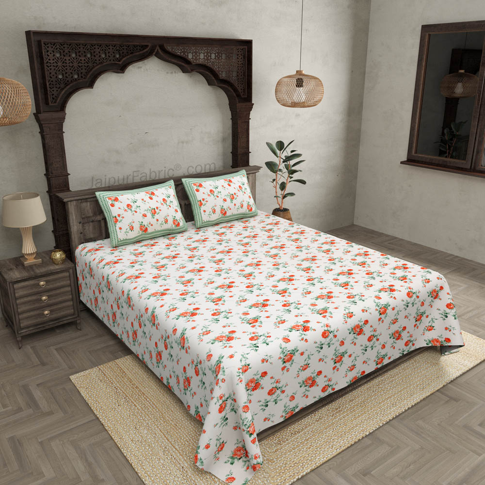 Pure Cotton 240 TC Double bedsheet in green bouquet print