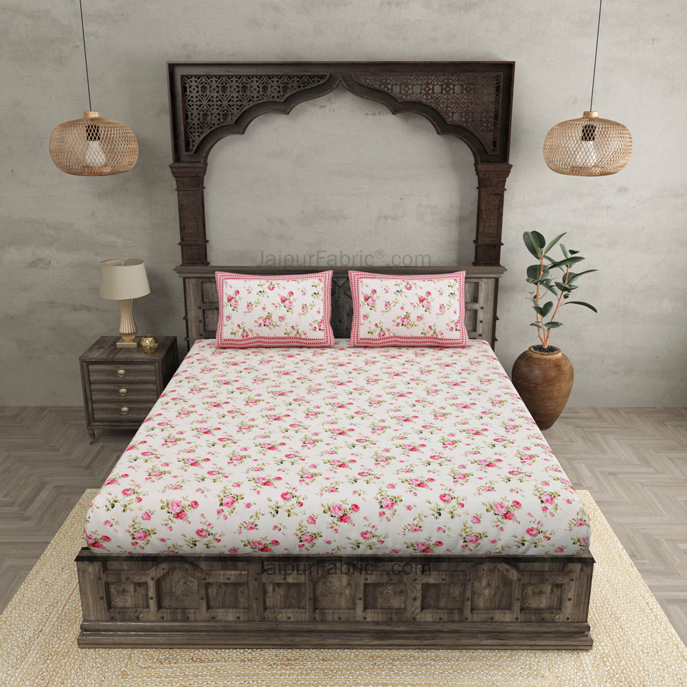 Pure Cotton 240 TC Double bedsheet in pink bouquet print