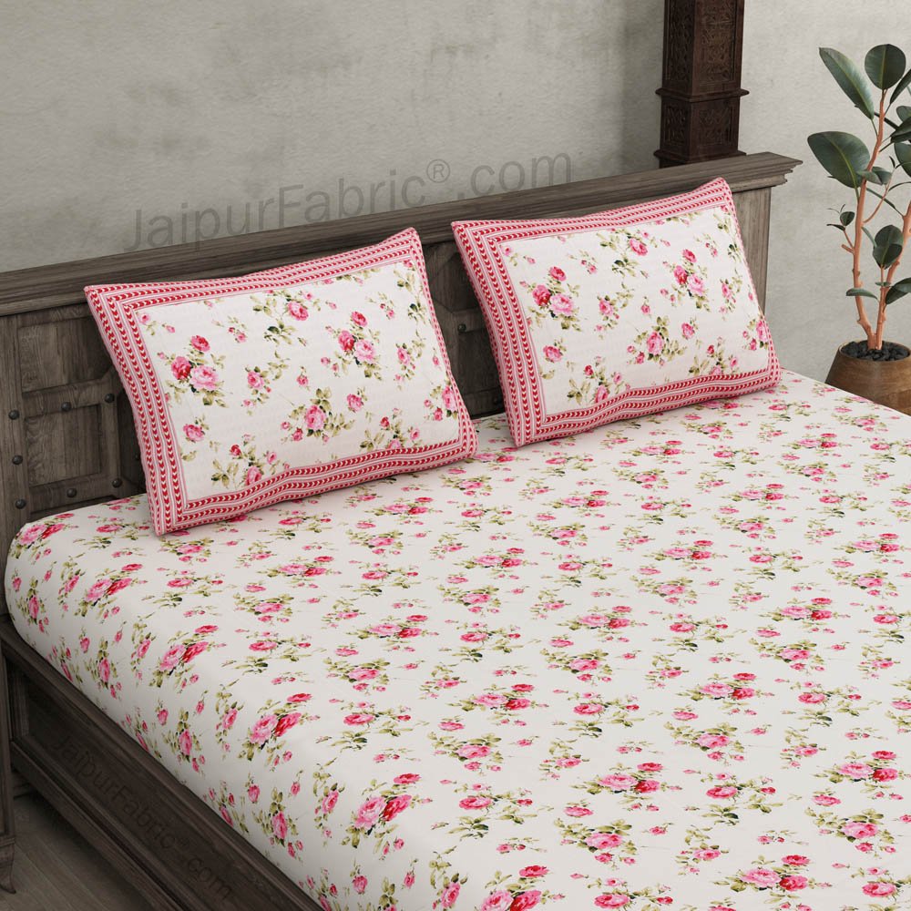 Pure Cotton 240 TC Double bedsheet in pink bouquet print