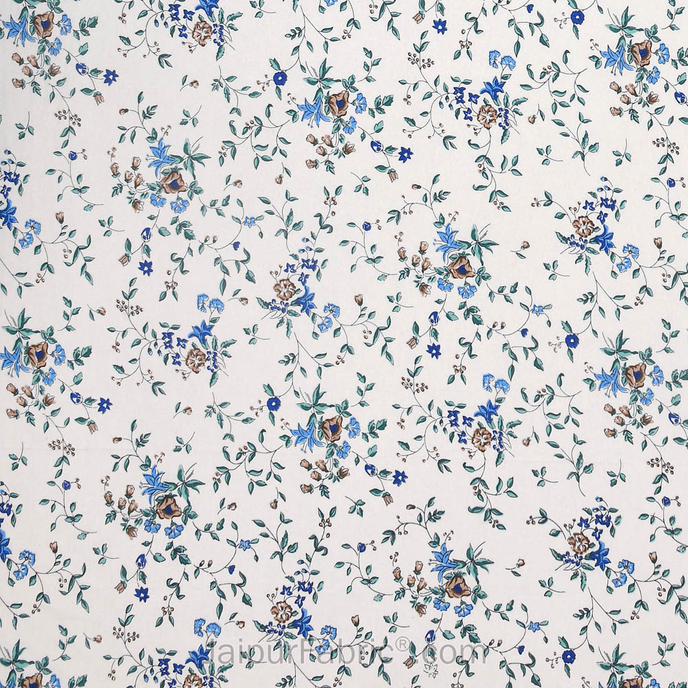 Pure Cotton 240 TC Double bedsheet in blue seamless floral print