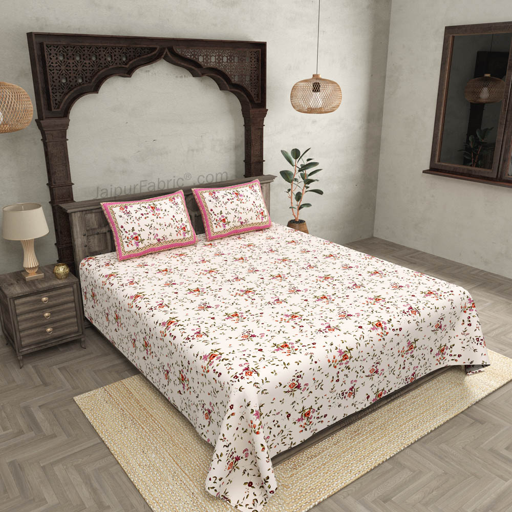 Pure Cotton 240 TC Double bedsheet in pink seamless floral print