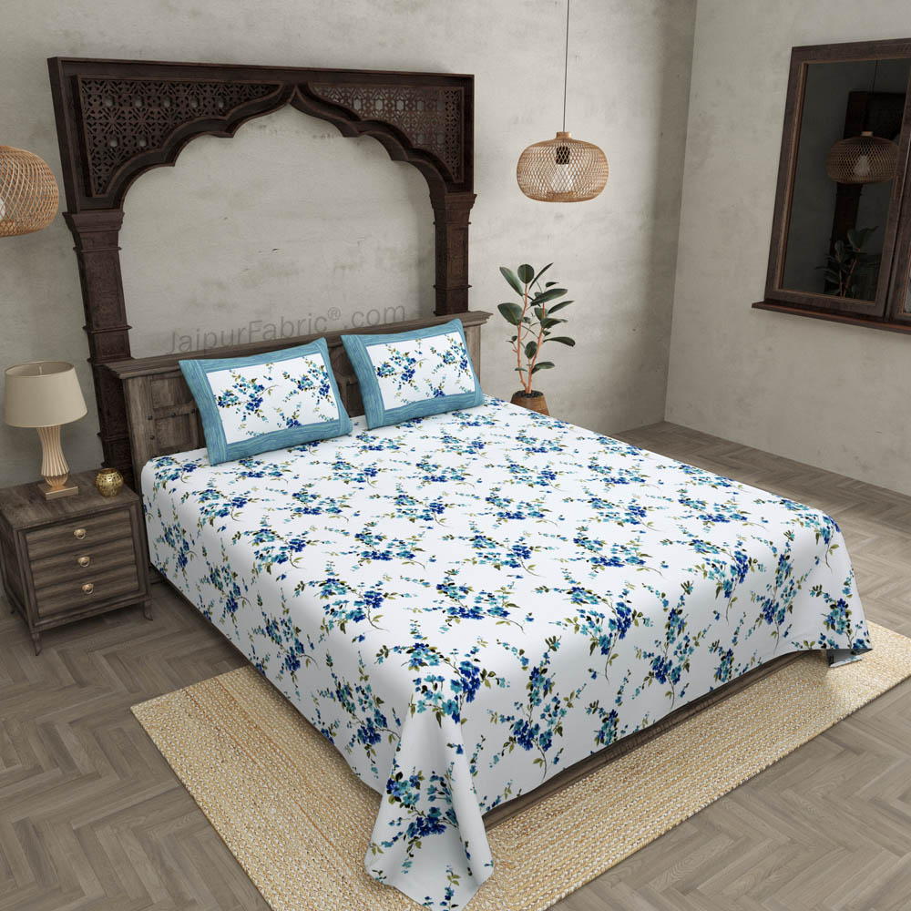 Pure Cotton 240 TC Double bedsheet in blue motif floral print