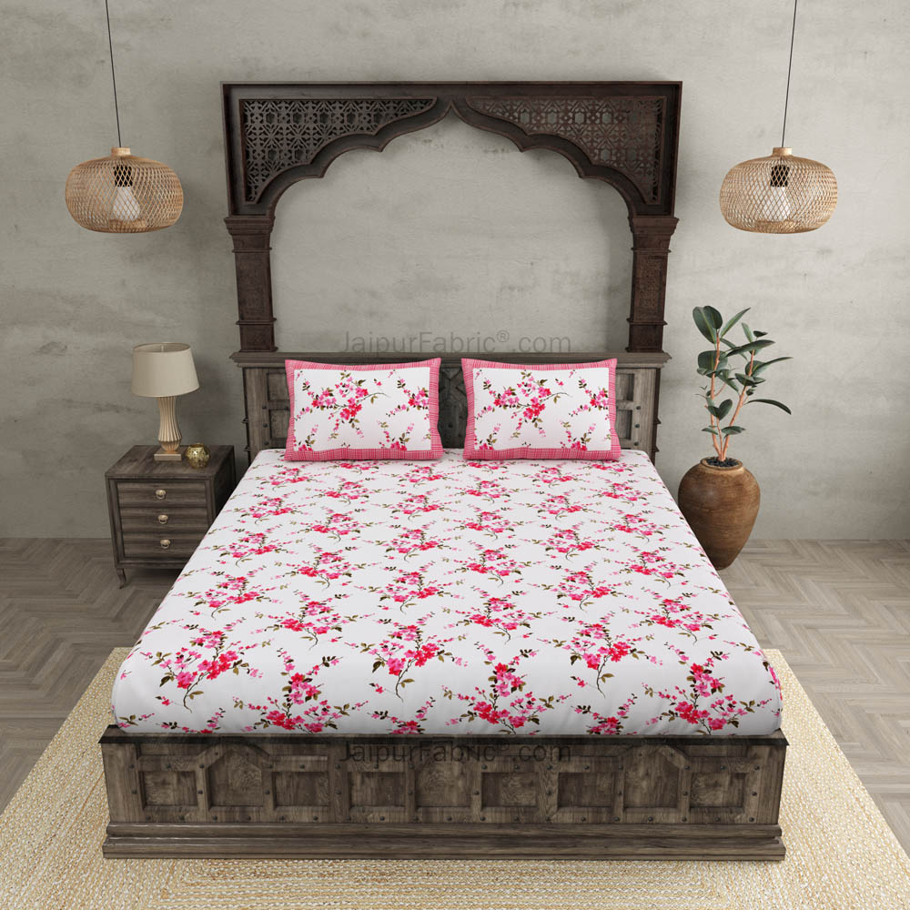 Pure Cotton 240 TC Double bedsheet in Red motif floral print