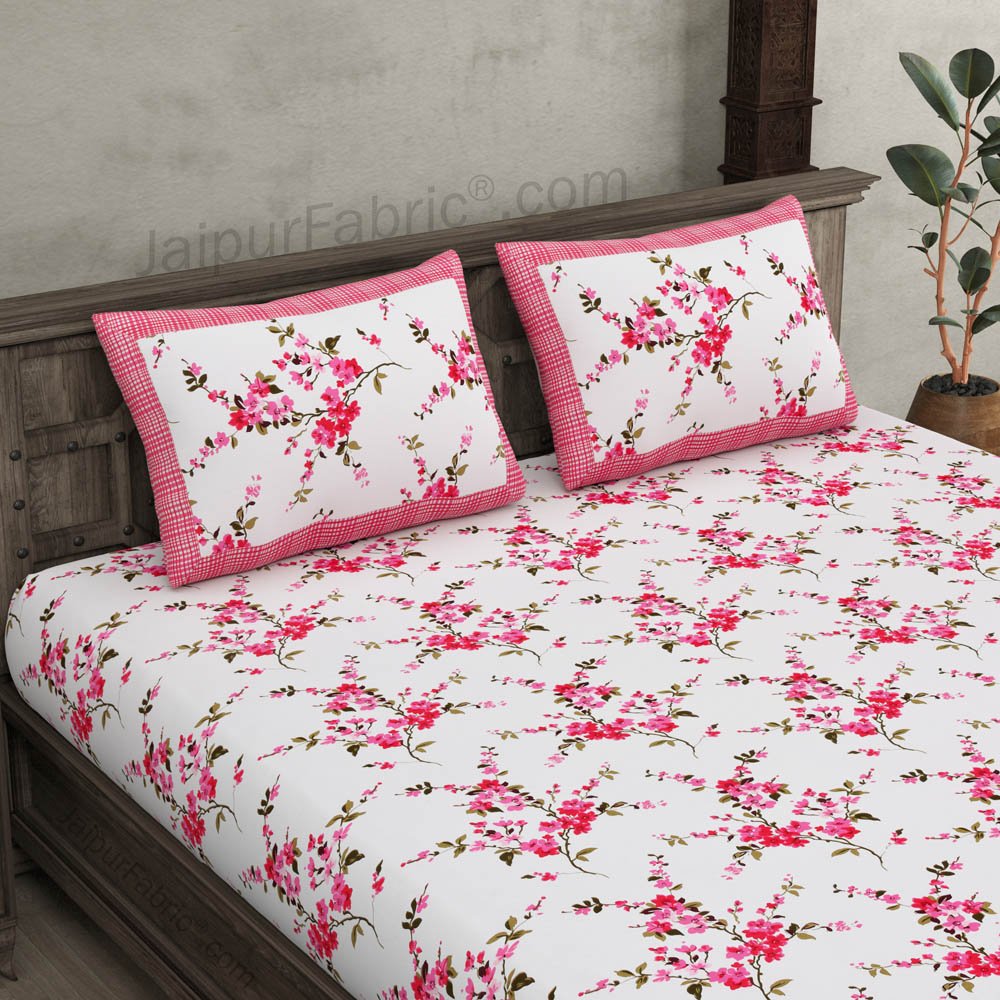 Pure Cotton 240 TC Double bedsheet in Red motif floral print